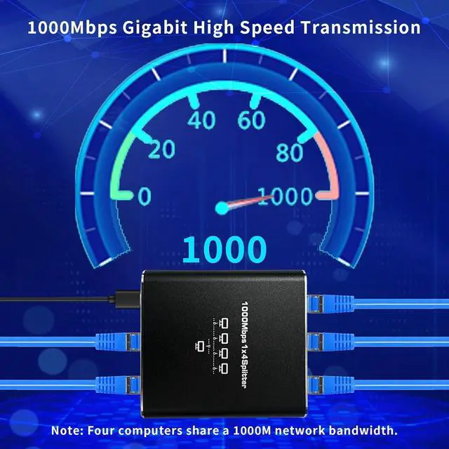 Alt view image 4 of 7 - 1000Mbps Ethernet Splitter 1 to 4 High Speed Ethernet Switch Gigabit Internet Network Splitter LAN Switch with USB C Power Cable for Cat5/5e/6/7/8 Cable