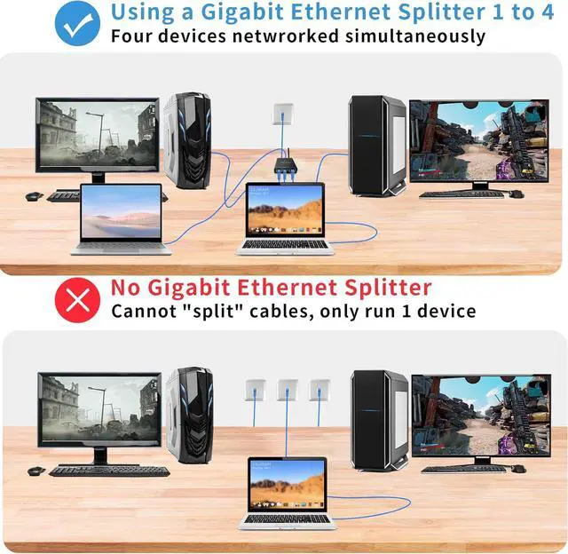 Alt view image 6 of 7 - 1000Mbps Ethernet Splitter 1 to 4 High Speed Ethernet Switch Gigabit Internet Network Splitter LAN Switch with USB C Power Cable for Cat5/5e/6/7/8 Cable