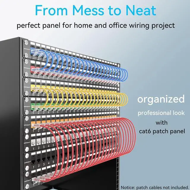 Alt view image 3 of 6 - 24 Port Cat6 Patch Panel With Coupler Keystone - 10G No Punch Down, Time-Saver Ethernet 1U Rj45 With Sturdy Back Bar, Rackmount 19 Inch
