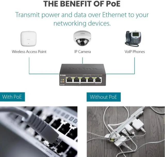 Alt view image 6 of 7 - D-Link 5-Port Gigabit PoE+ Unmanaged/Plug and Play (60W Total PoE Budget 4xPort) Metal Compact Desktop Switch - (DGS-1005P)