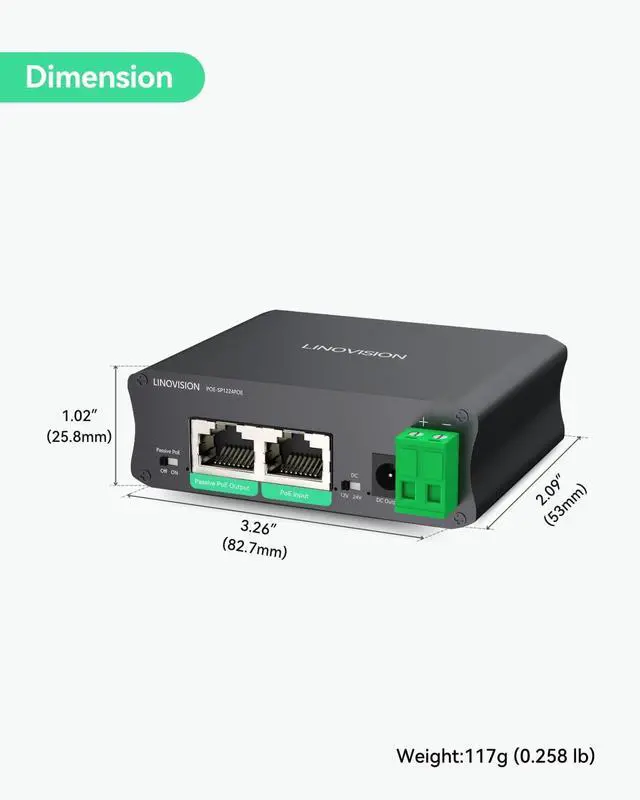 Alt view image 7 of 7 - Industrial Gigabit 30W PoE Splitter with Switchable DC12V/24V Output and Passive PoE Output for Bridges Like UB Loco5AC, Designed for Cameras and IoT Systems