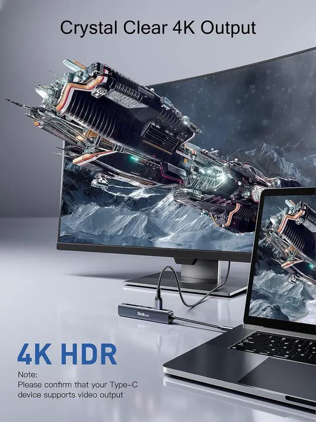 Alt view image 4 of 7 - USB C Hub Ethernet, Dockteck 5-in-1 Multiport Adapter with USB C to 4K HDMI,1Gbps LAN, 3 USB 3.0, for MacBook Air/Pro, iPad Air/Pro, Surface Pro, XPS and More