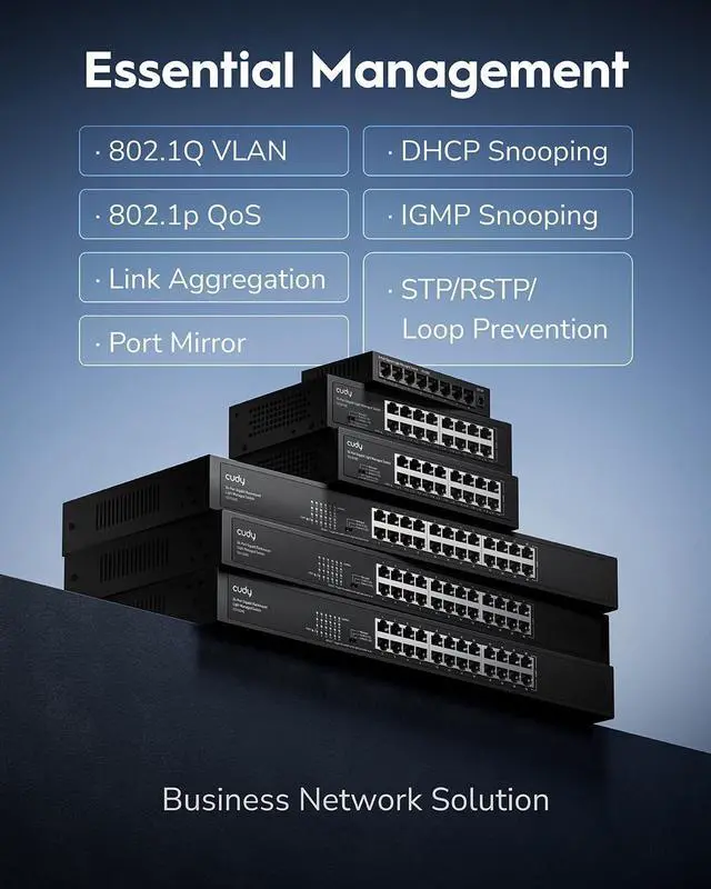 Alt view image 3 of 7 - Cudy GS1016E 16 Port Light Smart Managed Gigabit Switch Plug & Play, Sturdy Metal w/Shielded Ports QoS, VLAN, IGMP LAG, Rack-Mountable Steel Case