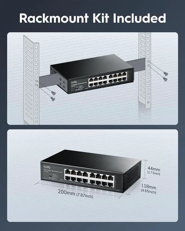 Alt view image 6 of 7 - Cudy GS1016E 16 Port Light Smart Managed Gigabit Switch Plug & Play, Sturdy Metal w/Shielded Ports QoS, VLAN, IGMP LAG, Rack-Mountable Steel Case