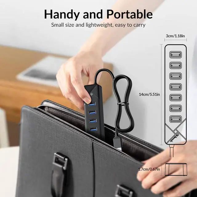 Alt view image 6 of 7 - PG7U 7-Port USB 3.0 Hub with USB-C Power Input Port - 5Gbps Multiport USB Dock Splitter for PC, Desktop, PS4, PS5, Xbox, and More - 3.3ft Long Cable, Black