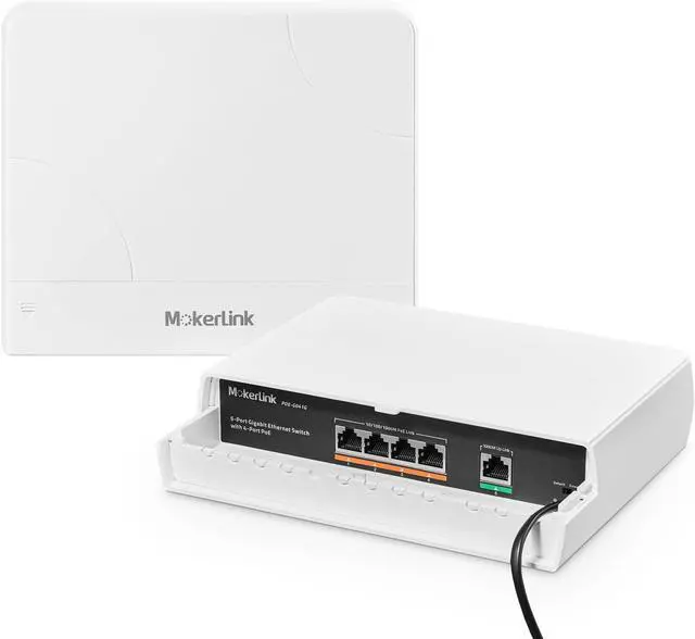 Main image of MokerLink 5 Port Outdoor Gigabit POE Switch, with 4 POE+ Ports 1000Mbps, 78W IEEE802.3af/at, Weatherproof Unmanaged Plug and Play Fanless Switch