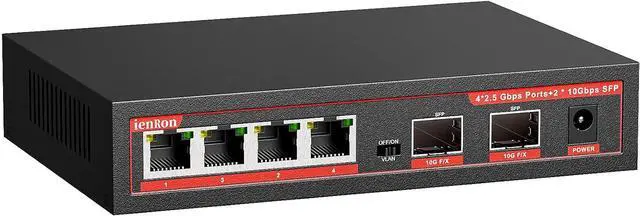 Main image of 6 Port 2.5G Switch ,4×2.5G Ports + 2x10G SFP Ethernet Switch, 60Gbps, Plug & Play, Fanless Metal, VLAN & Lightning Protection for Gaming/NAS/4K/8K Streaming (IEEE 802.3)