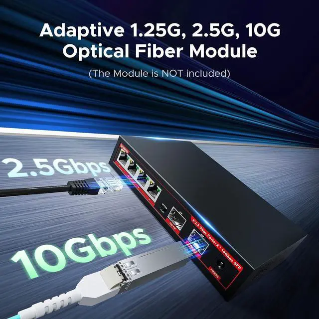 Alt view image 6 of 7 - 6 Port 2.5G Switch ,4×2.5G Ports + 2x10G SFP Ethernet Switch, 60Gbps, Plug & Play, Fanless Metal, VLAN & Lightning Protection for Gaming/NAS/4K/8K Streaming (IEEE 802.3)