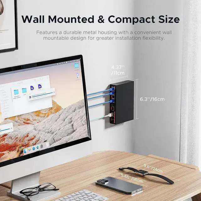 Alt view image 7 of 7 - 6 Port 2.5G Switch ,4×2.5G Ports + 2x10G SFP Ethernet Switch, 60Gbps, Plug & Play, Fanless Metal, VLAN & Lightning Protection for Gaming/NAS/4K/8K Streaming (IEEE 802.3)