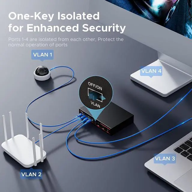 Alt view image 5 of 7 - 6 Port 2.5G Switch ,4×2.5G Ports + 2x10G SFP Ethernet Switch, 60Gbps, Plug & Play, Fanless Metal, VLAN & Lightning Protection for Gaming/NAS/4K/8K Streaming (IEEE 802.3)