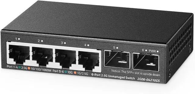 Main image of Binardat 4 Port 2.5G Switch with 2x10G SFP, 4x2.5 Gigabit Ethernet Ports, Ultra-Mini Size, Support Vlan, Metal Unmanaged Multi-Gigabit Desktop/Wallmount Network Switch