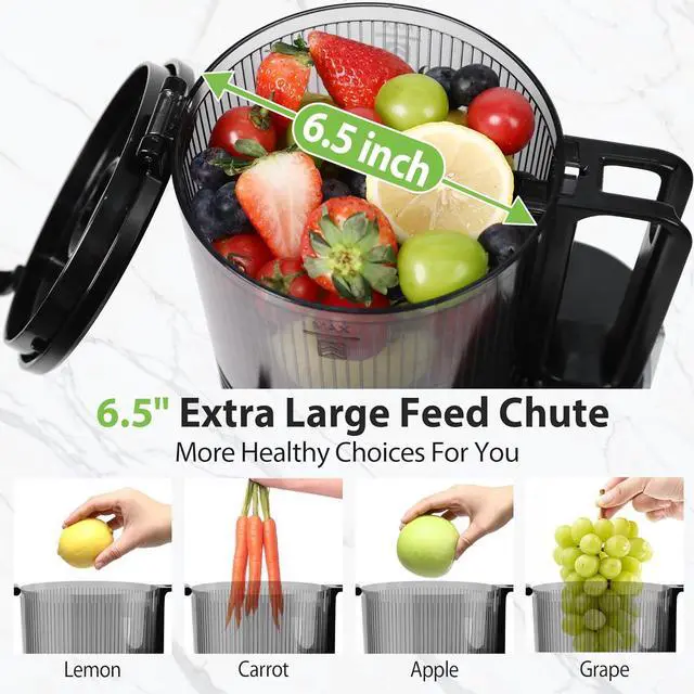 Alt view image 2 of 7 - Cold Press Juicer, 6.5" Extra Large Feed Chute Juicer Machines, 350W Slow Masticating Juicer Machines with High Juice Yield for Whole Vegetables & Fruits, BPA Free, Titanium Gray, Easy to Clean