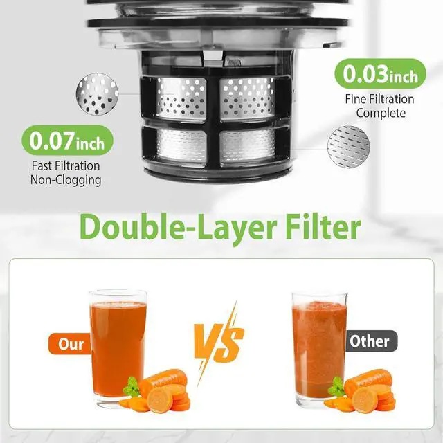 Alt view image 4 of 7 - Cold Press Juicer, 6.5" Extra Large Feed Chute Juicer Machines, 350W Slow Masticating Juicer Machines with High Juice Yield for Whole Vegetables & Fruits, BPA Free, Titanium Gray, Easy to Clean