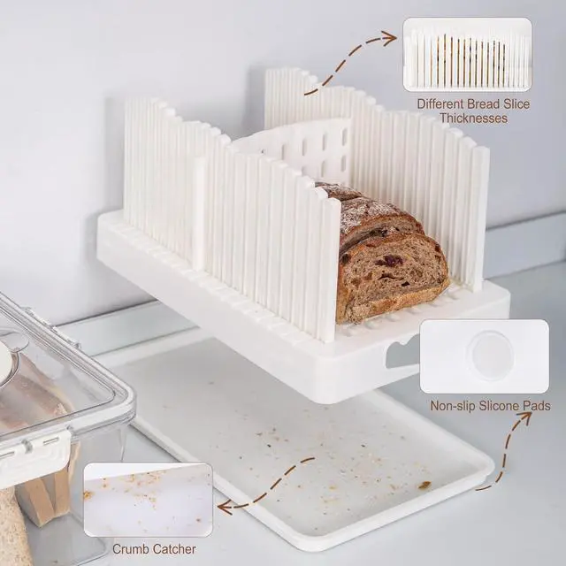 Alt view image 3 of 7 - Bread Slicer for Homemade Bread with Bread Box Handle and Lid, 3 Types of Slice Thicknesses Adjustable Slicing Guide with Crumb Tray for Homemade Bagels, Buns, Cakes