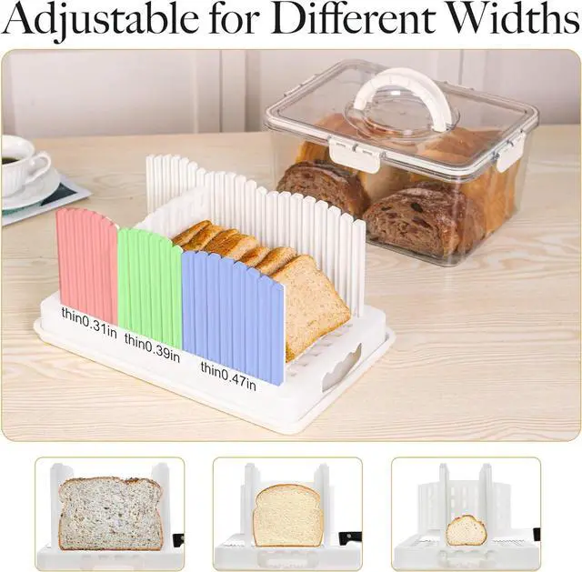 Alt view image 4 of 7 - Bread Slicer for Homemade Bread with Bread Box Handle and Lid, 3 Types of Slice Thicknesses Adjustable Slicing Guide with Crumb Tray for Homemade Bagels, Buns, Cakes