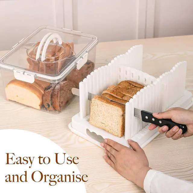 Alt view image 5 of 7 - Bread Slicer for Homemade Bread with Bread Box Handle and Lid, 3 Types of Slice Thicknesses Adjustable Slicing Guide with Crumb Tray for Homemade Bagels, Buns, Cakes