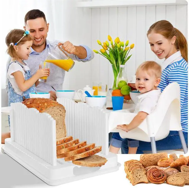 Alt view image 7 of 7 - Bread Slicer for Homemade Bread with Bread Box Handle and Lid, 3 Types of Slice Thicknesses Adjustable Slicing Guide with Crumb Tray for Homemade Bagels, Buns, Cakes