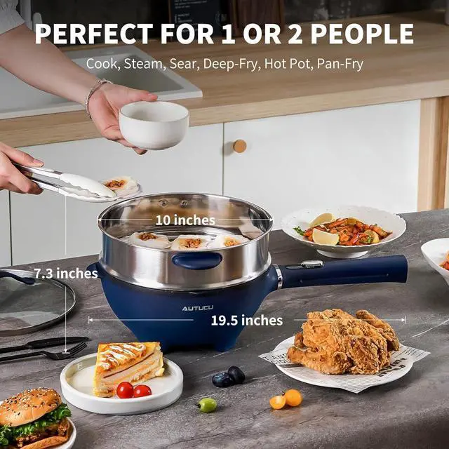 Alt view image 5 of 7 - Non-Stick Electric Hot Pot 3-Quart with Steamer & Multi-Cooker | Electric Stir Fry Pan & Wok, 1200W for Sizzling Ramen, Soup, Stir-Fry | Dorm, Home, Gifts (Includes Silicone Spatula)