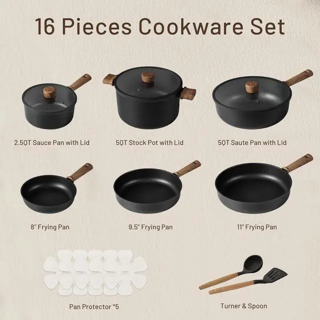 Alt view image 2 of 7 - CAROTE Nonstick Pots and Pans, Induction Cookware Set 16pcs Kitchen Cooking Sets, Pot and Pan Non Stick w/Frying pan (PFOS, PFOA Free)
