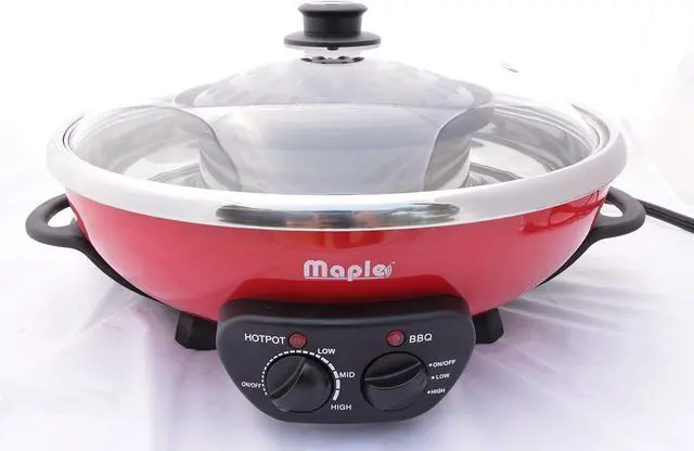 Alt view image 6 of 7 - Maple Enjoy Suki Electric Hot Pot Shabu with Korean BBQ Grill - 2 in 1 - Separate Temperature Control - Enjoy Thai Korean Chinese Vietnamese Hot Pot and non stick grill