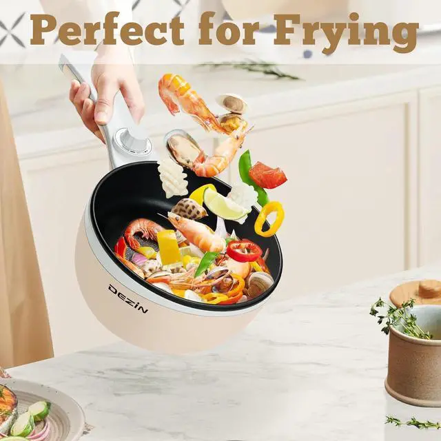 Alt view image 2 of 7 - Dezin Hot Pot Electric with Steamer Upgraded, Non-Stick Sauté Pan, Rapid Noodles Electric Pot, 1.5L Mini Pot for Steak, Egg, Fried Rice, Ramen, Oatmeal, Soup with Power Adjustment