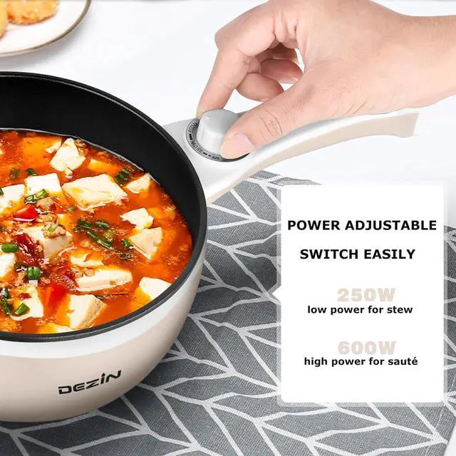 Alt view image 4 of 7 - Dezin Hot Pot Electric with Steamer Upgraded, Non-Stick Sauté Pan, Rapid Noodles Electric Pot, 1.5L Mini Pot for Steak, Egg, Fried Rice, Ramen, Oatmeal, Soup with Power Adjustment