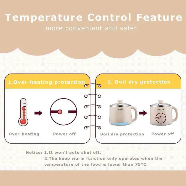 Alt view image 3 of 6 - Dezin Electric Pot, 1.6L Ramen Cooker, Hot Pot Electric Stainless Steel, Multifunctional Cooker for Egg, Pasta, Soup, Porridge, Oatmeal with Temperature Control and Keep Warm Function