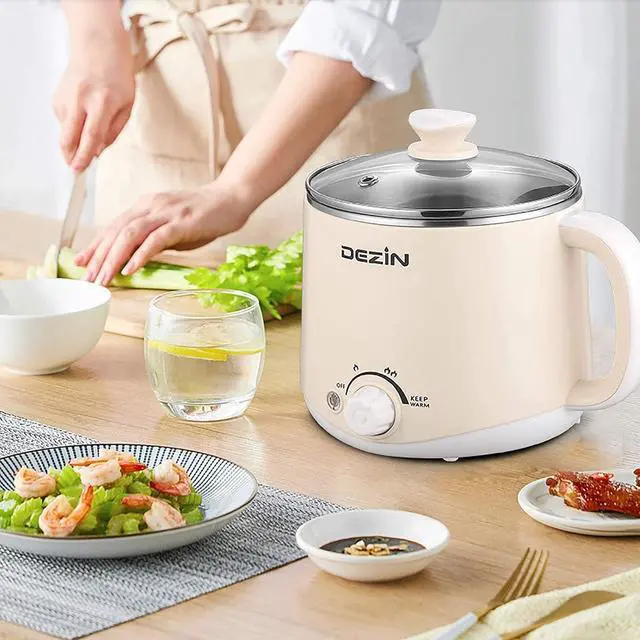 Alt view image 6 of 6 - Dezin Electric Pot, 1.6L Ramen Cooker, Hot Pot Electric Stainless Steel, Multifunctional Cooker for Egg, Pasta, Soup, Porridge, Oatmeal with Temperature Control and Keep Warm Function