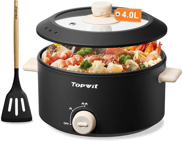 Main image of TOPWIT Hot Pot Electric, 4L Electric Pot with Non-Stick Coating, Dual Power Electric Cooker for Deep Frying, Steak, Pasta, Multi-Functional Large Capaity Shabu Shabu Pot for Party, Dark Black