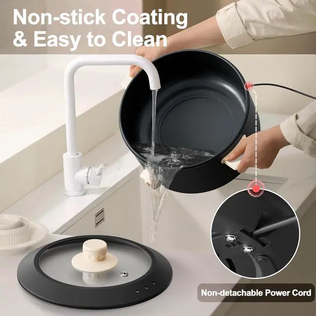 Alt view image 6 of 7 - TOPWIT Hot Pot Electric, 4L Electric Pot with Non-Stick Coating, Dual Power Electric Cooker for Deep Frying, Steak, Pasta, Multi-Functional Large Capaity Shabu Shabu Pot for Party, Dark Black