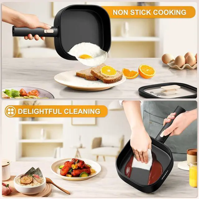 Alt view image 7 of 7 - Dezin 2L Electric Hot Pot with Steamer, Rapid 800W Non-Stick Ceramic Coating Dorm Cooking Pot, Plug in Electric Pan Cooker with Adjustable Power for College Hotel Office(Silicone Spatula Included)