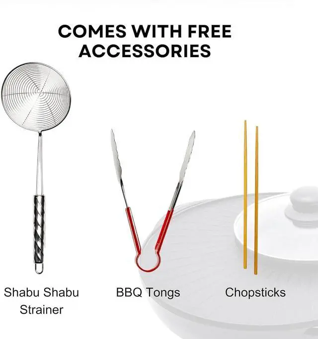 Alt view image 6 of 7 - OVENTE Electric Hot Pot and Grill Combo, 2-in-1 Portable Countertop Cooker with Temperature Control Perfect for Korean BBQ, Shabu Shabu and Soup with Free Strainer, Chopsticks and Tong, Black GH10133B