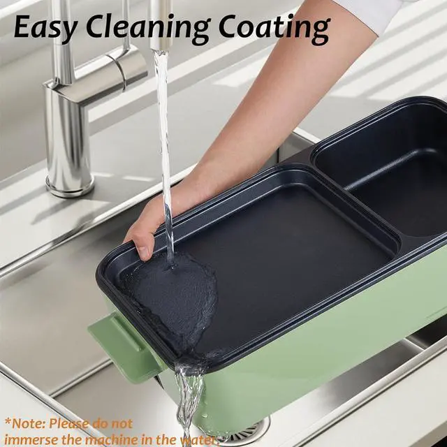 Alt view image 4 of 7 - Topwit Hot Pot Electric with Grill, 2 in 1 Indoor Non-Stick Electric Pot and Griddle for Korean BBQ, Steaks, Shabu Shabu and Noodles, Independent Dual Temperature Control, Fast Heating, Green