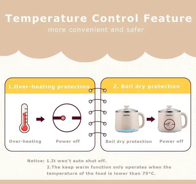 Alt view image 3 of 6 - Dezin Hot Pot Electric with Steamer, Rapid Noodles Cooker, Stainless Steel Electric Pot 1.6 Liter, Perfect for Ramen, Egg, Dumpling, Soup, Oatmeal with Temperature Control and Keep Warm Function
