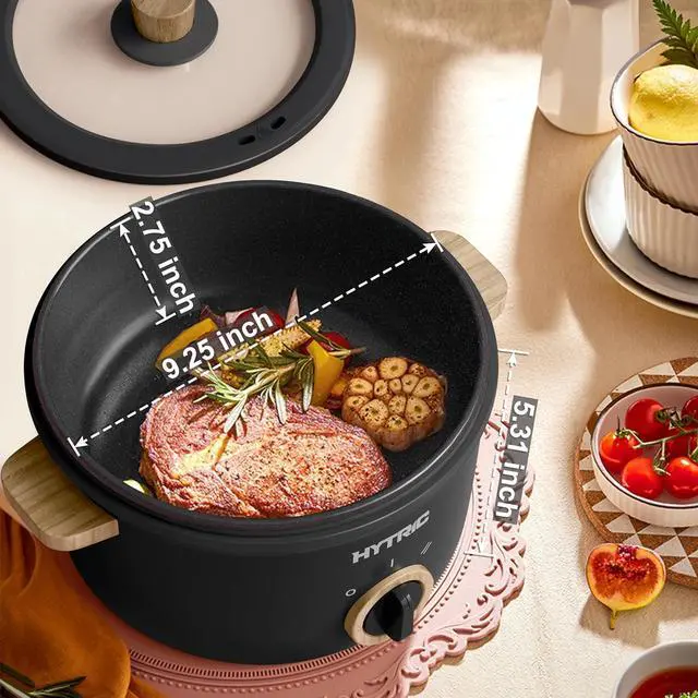 Alt view image 3 of 7 - Hytric Hot Pot Electric, 2.5L Portable Electric Pot with Non-Stick Coating, Multi-functional Cooker for Stir Fry, Steak, Noodles, Soup, Portable Ramen Cooker for Dorm and Office, Black