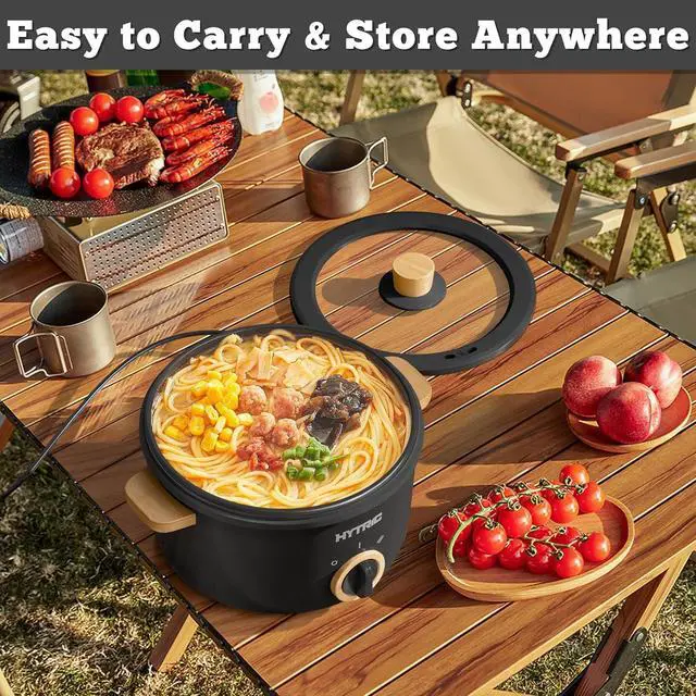 Alt view image 6 of 7 - Hytric Hot Pot Electric, 2.5L Portable Electric Pot with Non-Stick Coating, Multi-functional Cooker for Stir Fry, Steak, Noodles, Soup, Portable Ramen Cooker for Dorm and Office, Black