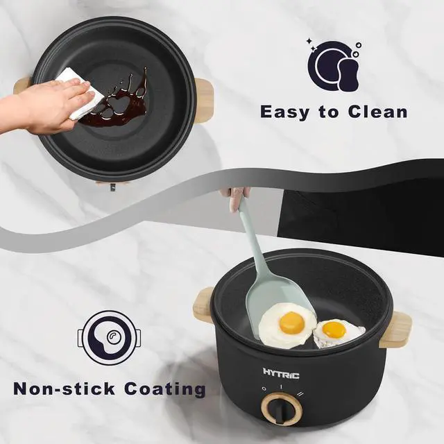 Alt view image 7 of 7 - Hytric Hot Pot Electric, 2.5L Portable Electric Pot with Non-Stick Coating, Multi-functional Cooker for Stir Fry, Steak, Noodles, Soup, Portable Ramen Cooker for Dorm and Office, Black