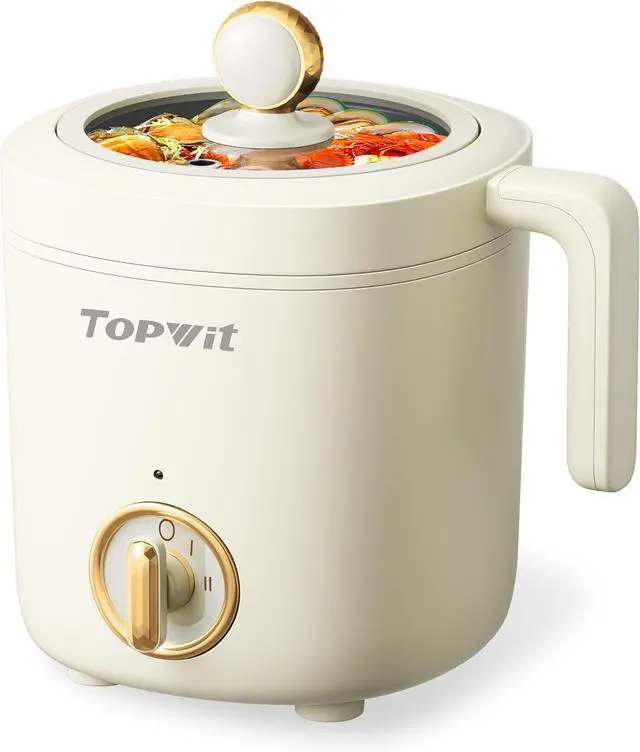 Main image of TOPWIT Hot Pot Electric Pot for Cooking, Ramen Cooker 1.2L, Non-Stick Portable Noodles Cooker for Pasta, Soup, Steak, Oatmeal, College Dorm Room Essentials, Shabu Shabu Pot with Power Adjustment,Beige