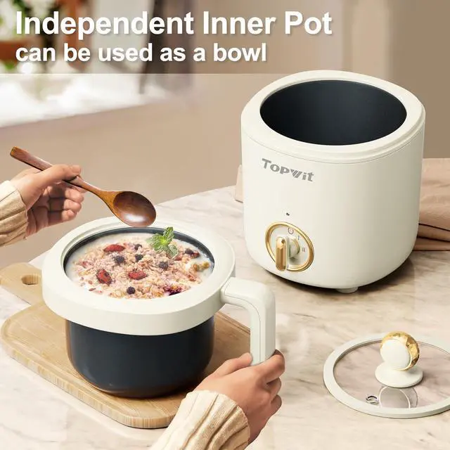 Alt view image 2 of 7 - TOPWIT Hot Pot Electric Pot for Cooking, Ramen Cooker 1.2L, Non-Stick Portable Noodles Cooker for Pasta, Soup, Steak, Oatmeal, College Dorm Room Essentials, Shabu Shabu Pot with Power Adjustment,Beige