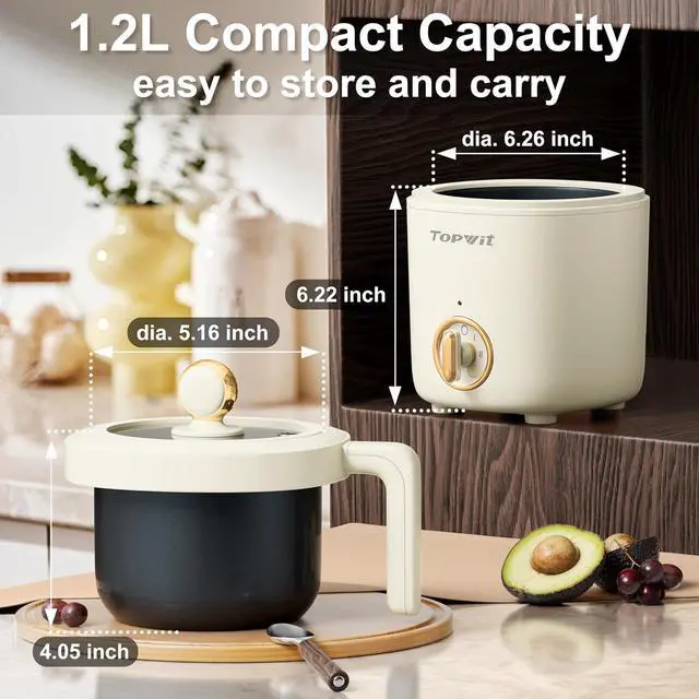 Alt view image 3 of 7 - TOPWIT Hot Pot Electric Pot for Cooking, Ramen Cooker 1.2L, Non-Stick Portable Noodles Cooker for Pasta, Soup, Steak, Oatmeal, College Dorm Room Essentials, Shabu Shabu Pot with Power Adjustment,Beige