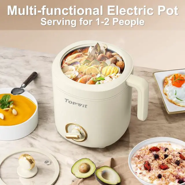 Alt view image 5 of 7 - TOPWIT Hot Pot Electric Pot for Cooking, Ramen Cooker 1.2L, Non-Stick Portable Noodles Cooker for Pasta, Soup, Steak, Oatmeal, College Dorm Room Essentials, Shabu Shabu Pot with Power Adjustment,Beige