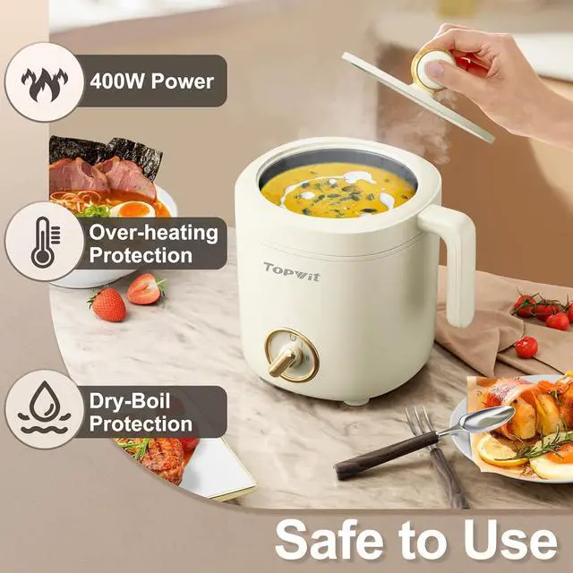 Alt view image 6 of 7 - TOPWIT Hot Pot Electric Pot for Cooking, Ramen Cooker 1.2L, Non-Stick Portable Noodles Cooker for Pasta, Soup, Steak, Oatmeal, College Dorm Room Essentials, Shabu Shabu Pot with Power Adjustment,Beige