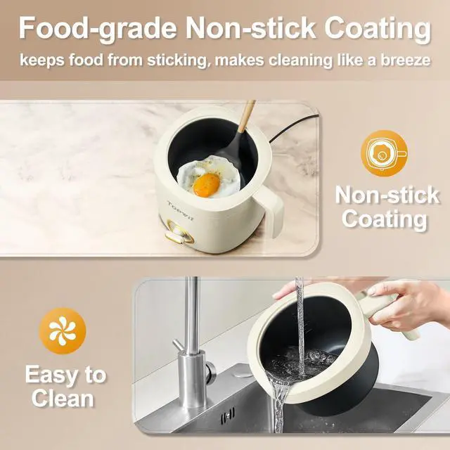 Alt view image 7 of 7 - TOPWIT Hot Pot Electric Pot for Cooking, Ramen Cooker 1.2L, Non-Stick Portable Noodles Cooker for Pasta, Soup, Steak, Oatmeal, College Dorm Room Essentials, Shabu Shabu Pot with Power Adjustment,Beige