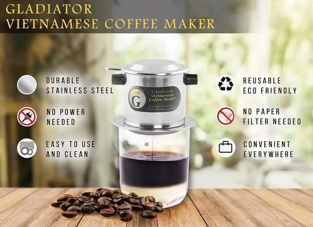Alt view image 3 of 7 - Vietnamese Coffee Maker Filter Set | French Press Style Coffee Filters | Pour Over Coffee Dripper | Portable Coffee Makers | Reusable Coffee Press (Large 15oz)
