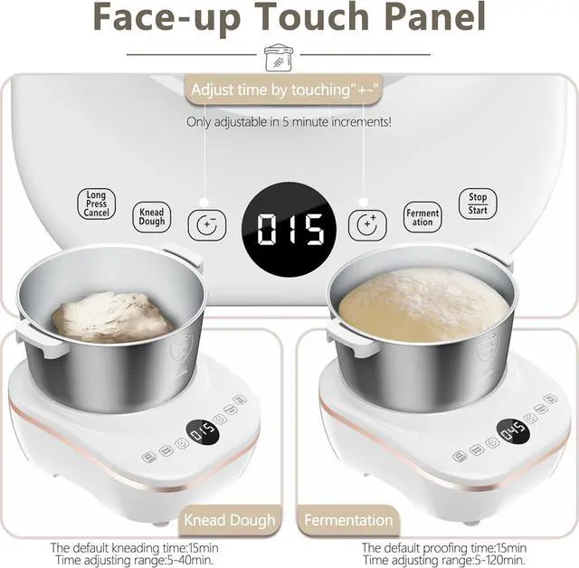 Alt view image 4 of 6 - Electric Dough Maker 5Qt with Ferment Function, Dough Mixer with 304 Stainless Steel Bowl, Face-up Touch Panel, for Bread & Pizza