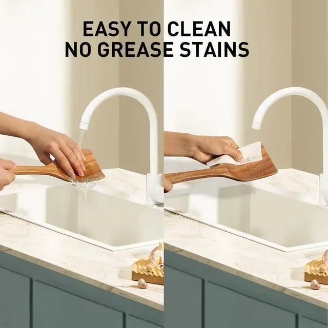 Alt view image 6 of 7 - Wooden Spoons for Cooking - 5-Piece Wooden Kitchen Utensil Set made of Natural Solid Wood Material - Includes Salad Spoons, Spaghetti Spoon, Salad Fork, Flat Spatula,Slotted Spatula(A05)