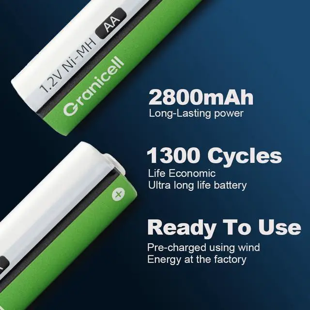 Alt view image 2 of 7 - AA Rechargeable Batteries 2800 mAh High Capacity 1300 Cycle,1.2V NiMH Low Self Discharge AA Battery,16 Pack
