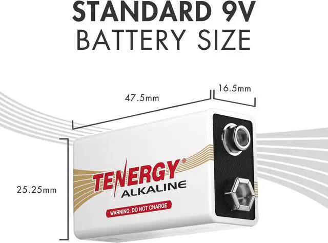Alt view image 6 of 7 - Tenergy 6LR61 9V Alkaline Battery, Non-Rechargeable Battery for Smoke Alarms, Guitar Pickups, Microphones and More, 12 Pack
