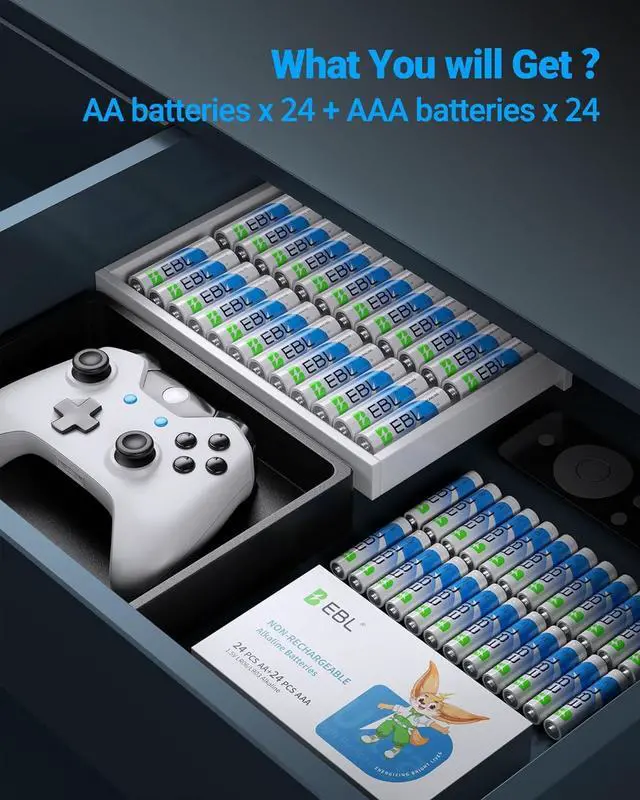 Alt view image 7 of 7 - EBL 48 Counts AA Batteries and AAA Batteries Combo Pack, High Capacity 24 Double A and 24 Triple A Batteries 1.5V High Performance Alkaline Battery with Longer Year Shelf Life
