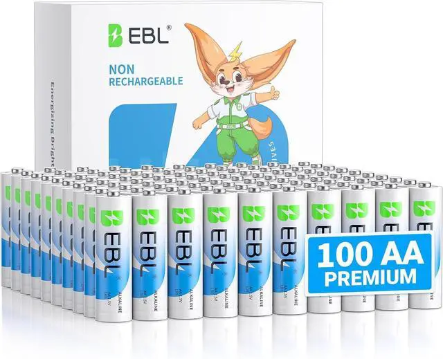 Main image of EBL AA Batteries 100 Pack Double A Batteries 1.5V Batteries AA Size Pack for Household and Business, Leakproof Alkaline Battery 10-Year Shelf Life